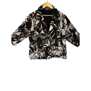 Chicos Black White Floral Silk Blazer Jacket Size 2(L)3/4 Sleeve